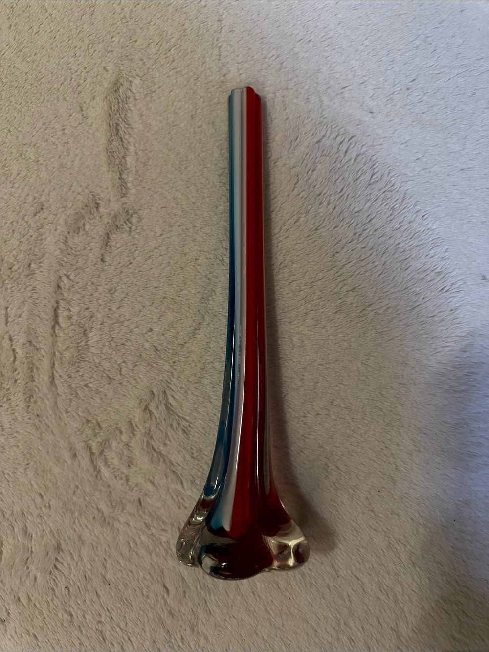 Vintage Red White Blue Art Glass Bud Vase Clear Cased Sculptural MCM Decor